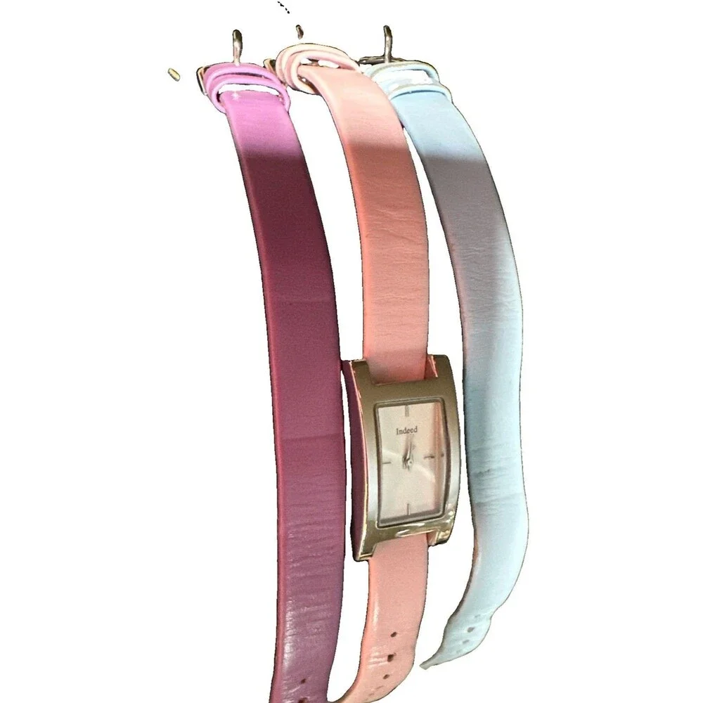INDEED Ladies Art Deco Watch 3 Genuine Leather Interchangeable Bands Japan Mvmt